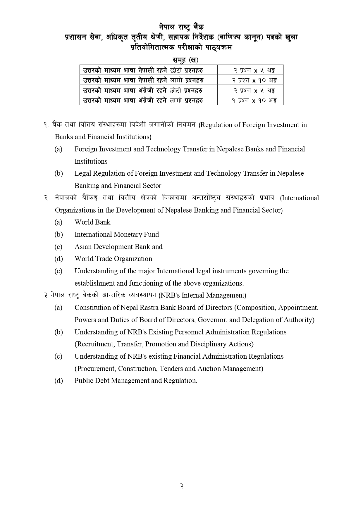 NRB Assistant Director Commercial Law Syllabus for Open Competitio 2