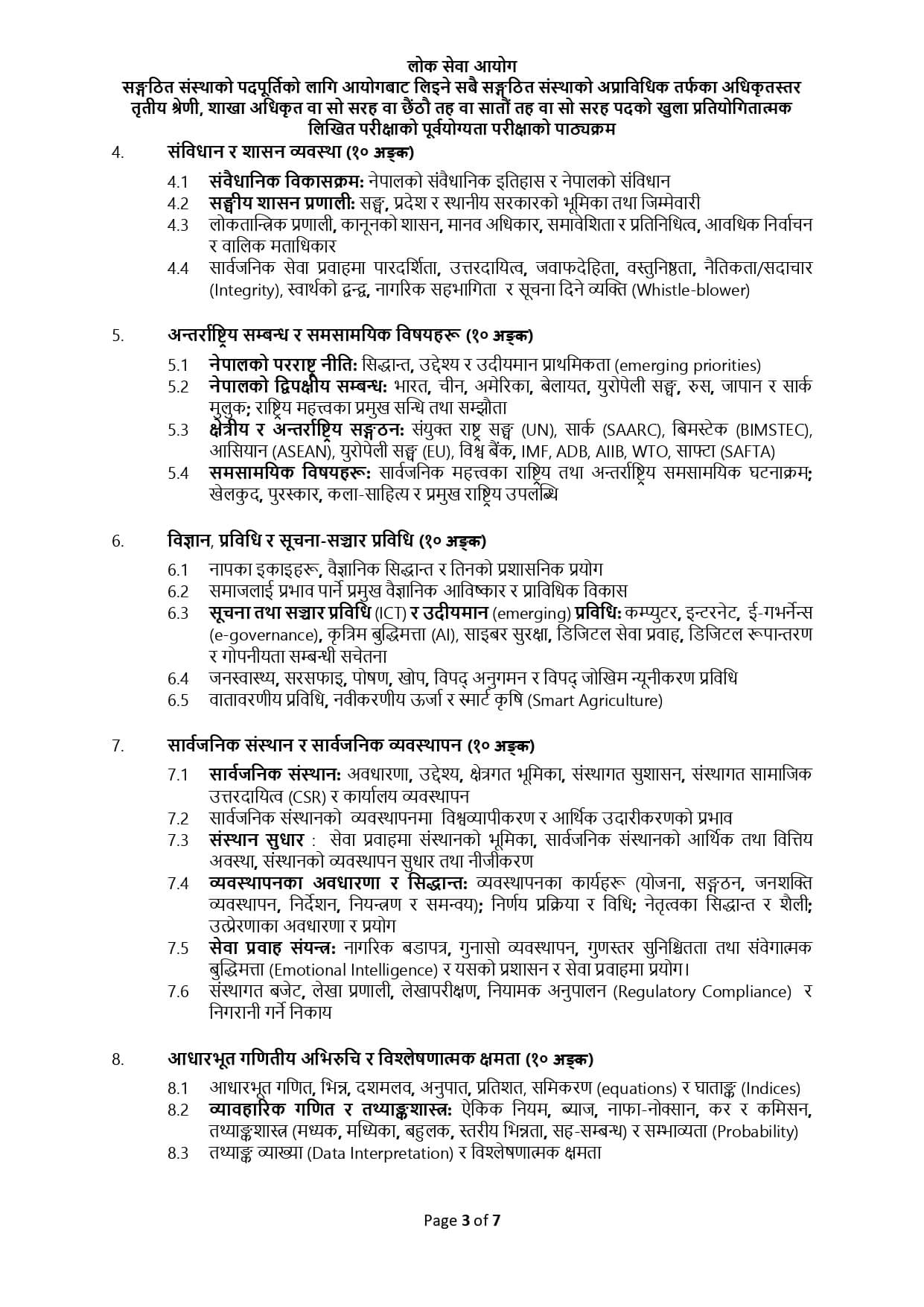 Sangathit Sanstha ko Pretest Syllabus 2