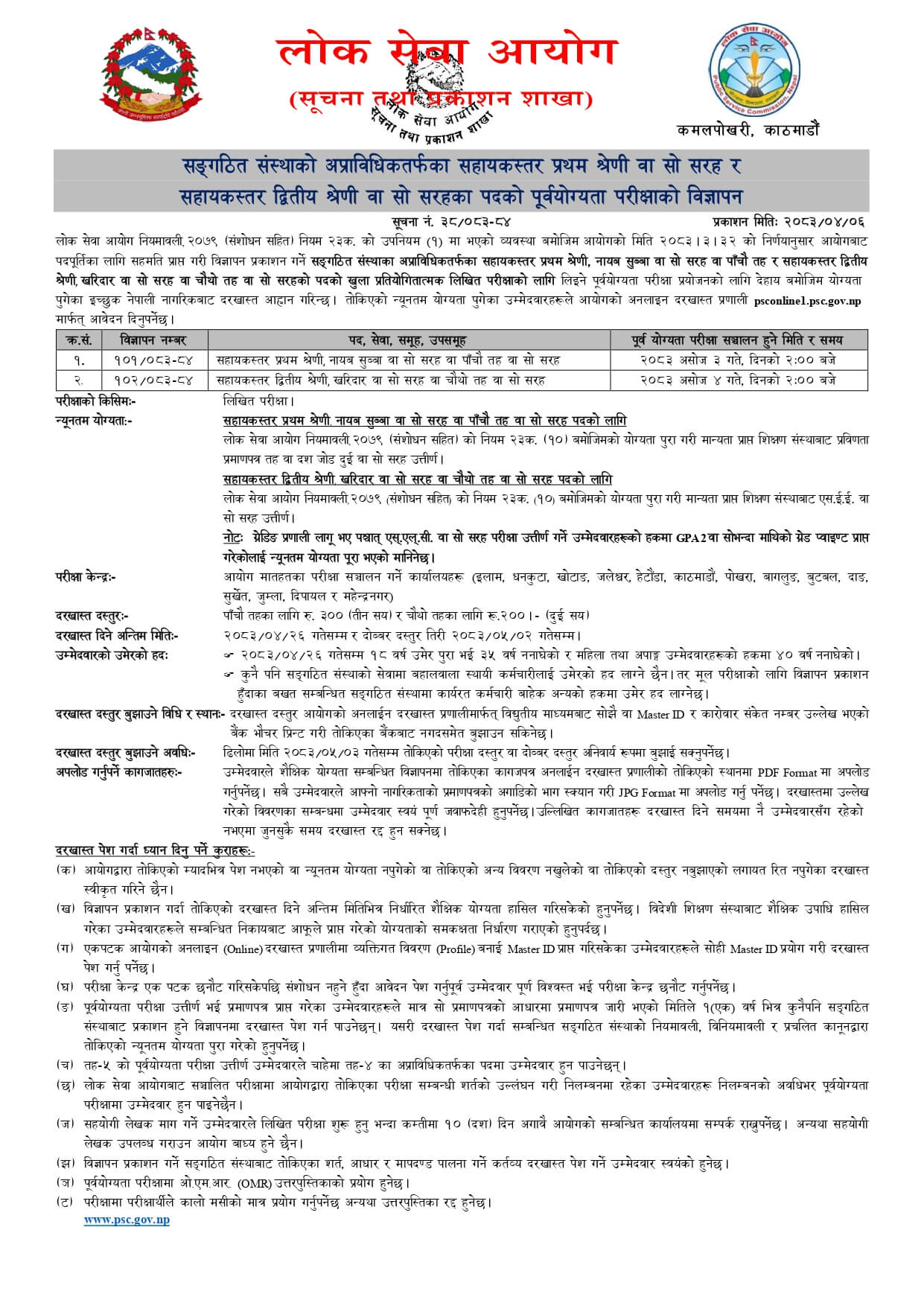 Pre-test Exam Vacancy 2083
